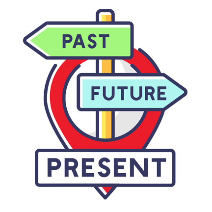 FUMC 2020 Stewardship logo, Past Present and Future signposts super-imposed on a geo-location icon
