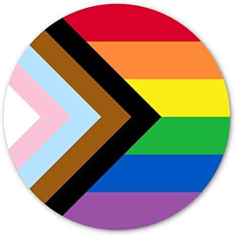 circular version of the pride progress flag